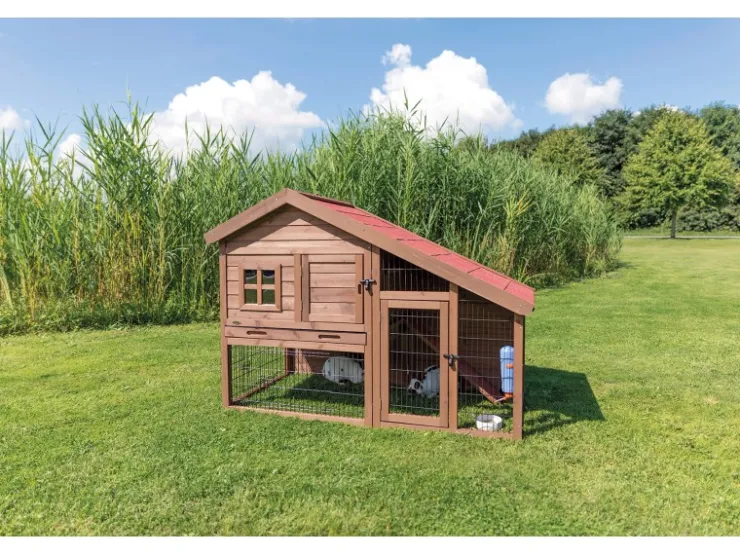 Trixie Kleintierstall Natura mit Freilaufgehege 151 cm x 107 cm x 80 cm Braun