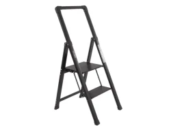 TRUTZHOLM Alu Trittleiter 2 Stufig Klappbar Handlauf 150kg Anti Rutsch Trittflächen TÜV GS Schwarz* Klapptritte