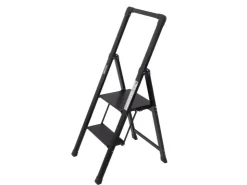 TRUTZHOLM Alu Trittleiter 2 Stufig Klappbar Handlauf 150kg Anti Rutsch Trittflächen TÜV GS Schwarz* Klapptritte