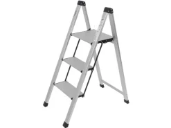 TRUTZHOLM Alu Trittleiter 3 Stufig Klappbar 150kg Anti Rutsch Trittflächen TÜV GS Silber