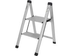 TRUTZHOLM Trittleiter 2 Stufig Klappbar bis 150 kg Alu Anti Rutsch Trittflächen TÜV GS Silber* Klapptritte