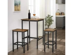 Vasagle Bartisch Quadratisch 60 cm x 60 cm x 92 cm Braun-Schwarz