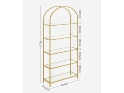 Vasagle Bücherregal 5 Ablagen Hartglas 30,2 cm x 83 cm x 183,5 cm Gold* Bücherregale|Vasen