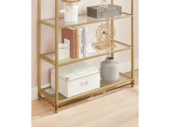 Vasagle Bücherregal 5 Ablagen Hartglas 30,2 cm x 83 cm x 183,5 cm Gold* Bücherregale|Vasen