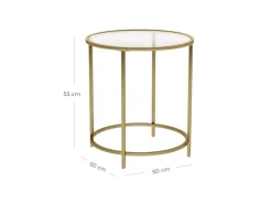 Vasagle Beistelltisch Hartglas Ø 50 cm x 50 cm Gold* Sofas