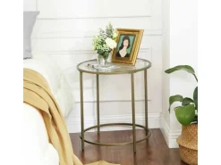 Vasagle Beistelltisch Hartglas Ø 50 cm x 50 cm Gold* Sofas