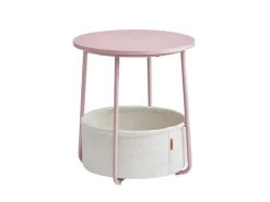 Vasagle Beistelltisch mit Stoff-Korb Ø 45 cm x 51 cm Rosa-Weiß