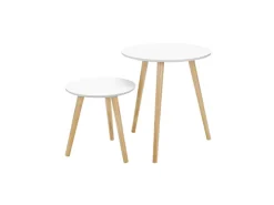 Vasagle Beistelltisch-Set mit Kiefernholz-Beinen Ø 45 cm x 50 cm Eiche-Weiß* Weißlacke