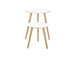 Vasagle Beistelltisch-Set mit Kiefernholz-Beinen Ø 45 cm x 50 cm Eiche-Weiß* Weißlacke