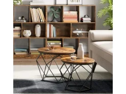 Vasagle Couchtisch 2er Set Tischplatte Abnehmbar Braun-Schwarz