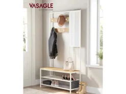 Vasagle Garderobenständer Modern 35 cm x 98 cm x 180 cm Eiche-Weiß* Sitzbänke