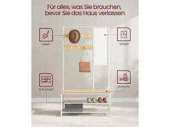 Vasagle Garderobenständer Modern 35 cm x 98 cm x 180 cm Eiche-Weiß* Sitzbänke