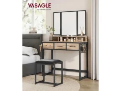 Vasagle Schminktisch mit Hocker Eichenbraun-Schwarz* Hocker