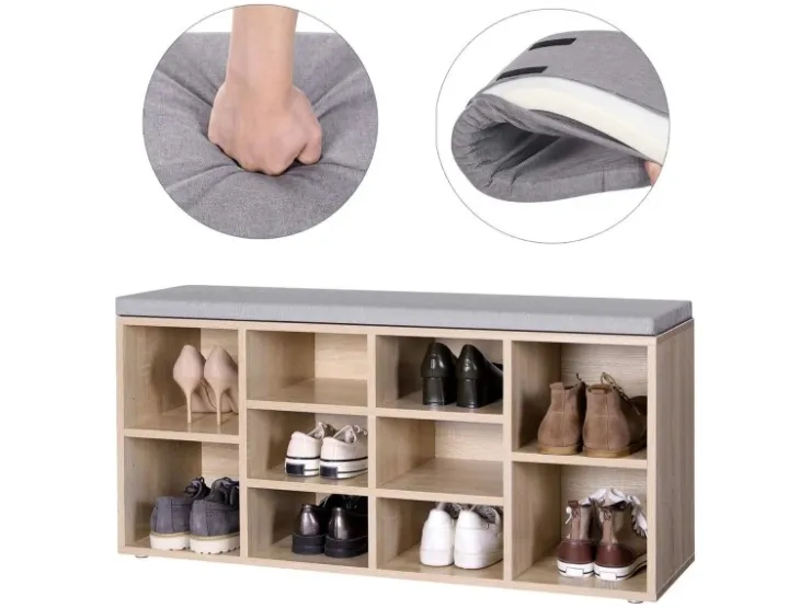 Vasagle Schuhbank 30 cm x 104 cm x 48 cm Eichefarben-Grau* Sitzbänke