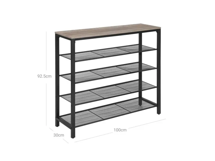 Vasagle Schuhregal 4 Ebenen 100 cm x 30 cm x 92,5 cm Grau-Schwarz* Regale Massivholz