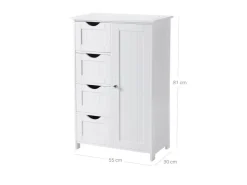 Vasagle Sideboard mit 4 Schubladen 30 cm x 55 cm x 81 cm Weiß* Sideboards