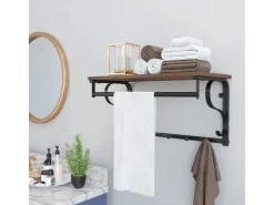 Vasagle Wandgarderobe 5 Haken und Regal 30 cm x 60 cm 31,7 cm Braun-Schwarz* Regale Schwarz|Metallregale