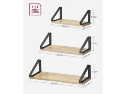 Vasagle Wandregal 3er Set Eiche Schwarz* Schweberegale|Regale Massivholz
