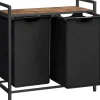 Vasagle Wäschekorb 2 Fächer 33 cm x 73 cm x 72 cm Braun-Schwarz 92 l* Bettwäsche