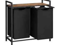 Vasagle Wäschekorb 2 Fächer 33 cm x 73 cm x 72 cm Braun-Schwarz 92 l* Bettwäsche