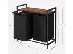 Vasagle Wäschekorb 2 Fächer 33 cm x 73 cm x 72 cm Braun-Schwarz 92 l* Bettwäsche