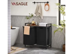 Vasagle Wäschekorb 2 Fächer 33 cm x 73 cm x 72 cm Braun-Schwarz 92 l* Bettwäsche