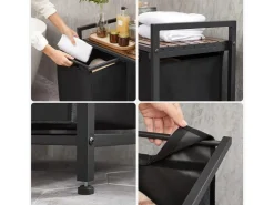 Vasagle Wäschekorb 2 Fächer 33 cm x 73 cm x 72 cm Braun-Schwarz 92 l* Bettwäsche