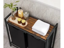 Vasagle Wäschekorb 2 Fächer 33 cm x 73 cm x 72 cm Braun-Schwarz 92 l* Bettwäsche