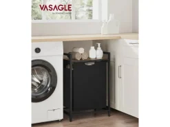 Vasagle Wäschesammler mit Ablage 50 cm x 33 cm x 72 cm Braun-Schwarz