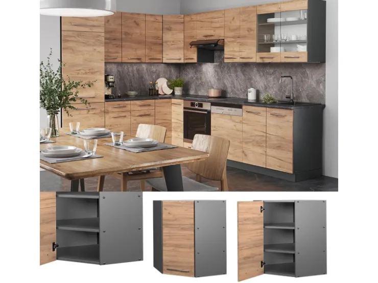 Vicco Eckhängeschrank Fame-Line Küchen-Eckschrank Goldkraft /Anthrazit 57 cm* Eckregale