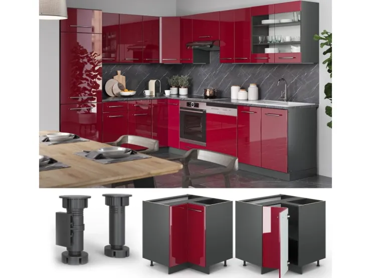 Vicco Eckunterschrank Fame-Line Bordeaux Hochglanz/Anthrazit 81 cm ohne Arbeitsplatte* Eckregale