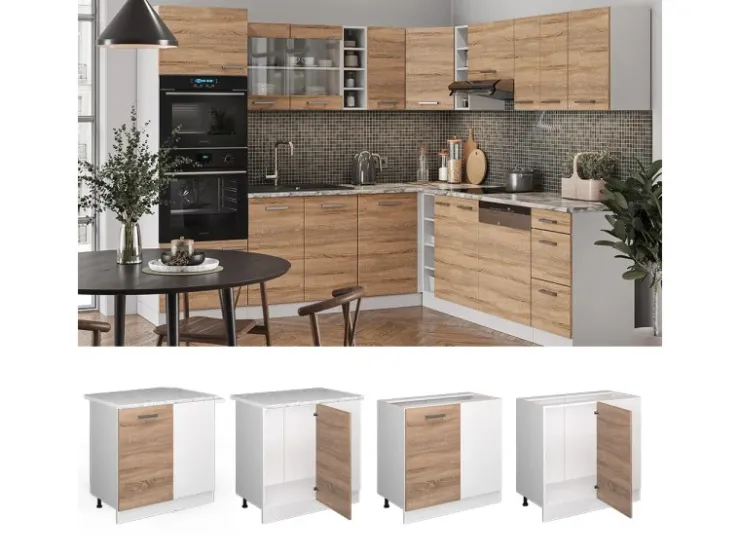 Vicco Eckunterschrank R-Line Küchen Eckschrank Sonoma/Weiß 86 cm ohne Arbeitsplatte
