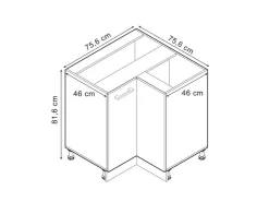 Vicco Eckunterschrank R-Line Bordeaux Hochglanz/Goldkraft Eiche 76 cm ohne Arbeitsplatte