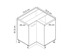 Vicco Eckunterschrank R-Line Bordeaux Hochglanz/Weiß 76 cm ohne Arbeitsplatte* Eckregale