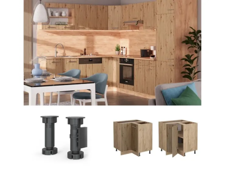 Vicco Eckunterschrank R-Line Artisan-Eiche/Goldkraft Eiche 76 cm ohne Arbeitsplatte