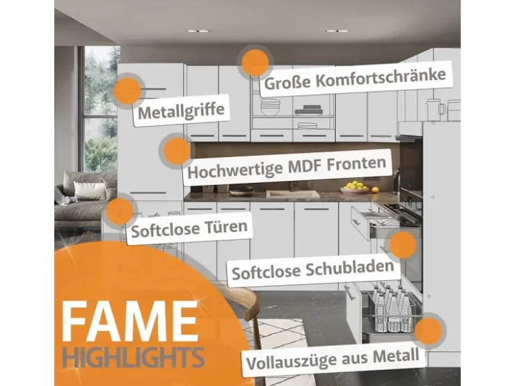 Vicco Fame-Line Küchenschränke Hochglanz/Anthrazit 200 cm AP Eiche ohne E-Geräte