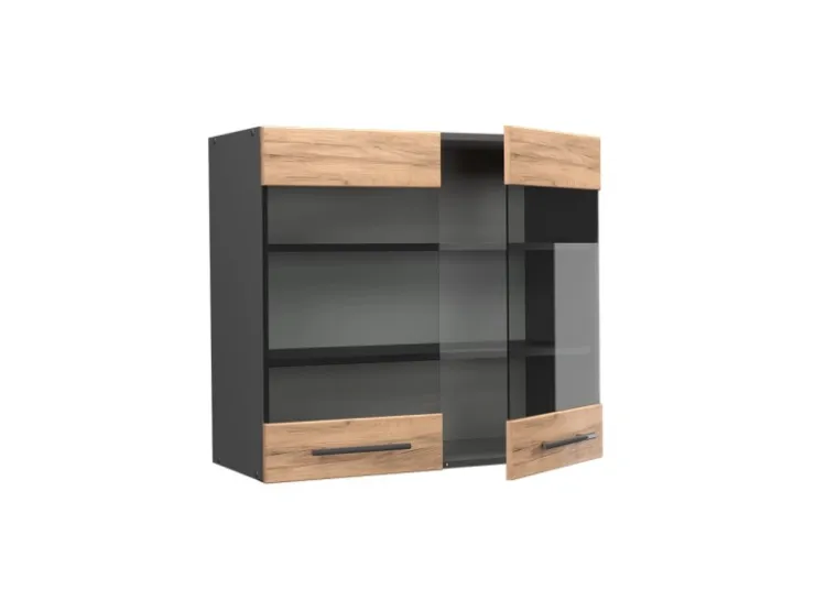 Vicco Küchenglasschrank Fame-Line Glashängeschrank Goldkraft /Anthrazit 80 cm* Vitrinen