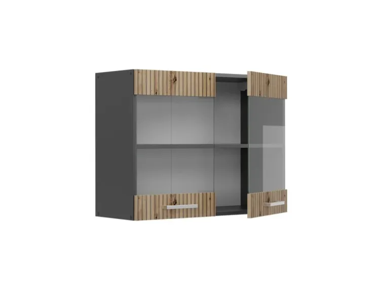 Vicco Küchenglasschrank R-Line Glashängeschrank Artisan-Eiche/Anthrazit 80 cm
