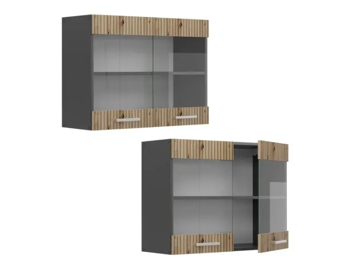 Vicco Küchenglasschrank R-Line Glashängeschrank Artisan-Eiche/Anthrazit 80 cm