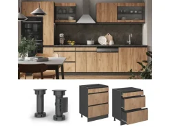Vicco Küchenunterschrank R-Line Goldkraft /Anthrazit 60 cm J-Shape mit Schubladen ohne Arbeitsplatte* Schränke