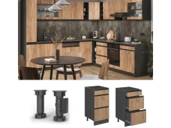 Vicco Küchenunterschrank R-Line Goldkraft /Anthrazit 40 cm J-Shape mit Schubladen ohne Arbeitsplatte