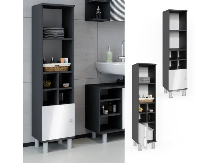 Vicco Midischrank Fynn Hochglanz/Anthrazit 30 x 131 cm Kleine Tür* Möbelserien