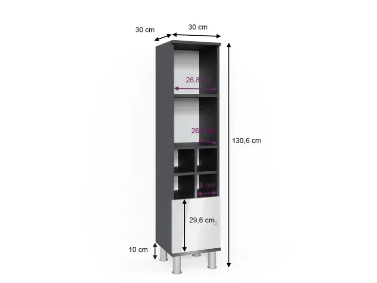 Vicco Midischrank Fynn Hochglanz/Anthrazit 30 x 131 cm Kleine Tür* Möbelserien