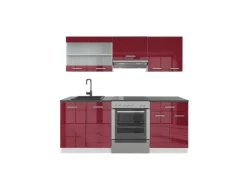 Vicco R-Line Küchenzeile Bordeaux Hochglanz/Weiß 200 cm ohne Arbeitsplatte ohne E-Geräte* Vitrinen