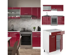 Vicco R-Line Küchenzeile Bordeaux Hochglanz/Weiß 200 cm ohne Arbeitsplatte ohne E-Geräte* Vitrinen