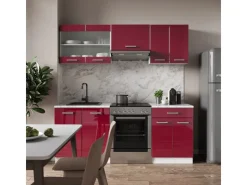 Vicco R-Line Küchenzeile Bordeaux Hochglanz/Weiß 200 cm ohne Arbeitsplatte ohne E-Geräte* Vitrinen