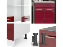Vicco R-Line Küchenzeile Bordeaux Hochglanz/Weiß 200 cm ohne Arbeitsplatte ohne E-Geräte* Vitrinen