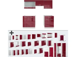 Vicco R-Line Küchenzeile Bordeaux Hochglanz/Weiß 200 cm ohne Arbeitsplatte ohne E-Geräte* Vitrinen