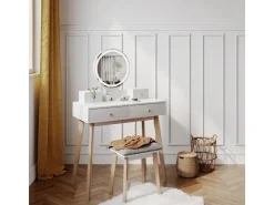 Vicco Schminktisch Finya Weiß 80 cm mit LED Spiegel und Hocker* Hocker