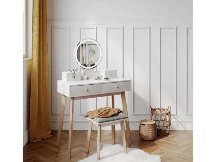 Vicco Schminktisch Finya Weiß 80 cm mit LED Spiegel und Hocker* Hocker